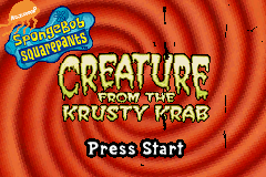 SpongeBob SquarePants: Creature from the Krusty Krab title screen for GameBoy Advance